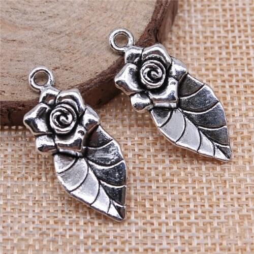 WYSIWYG 10pcs 32x13mm Flower Leaf Pendants Leaf Flower Charm Pendants DIY Jewelry Leaf Pendants With Flower