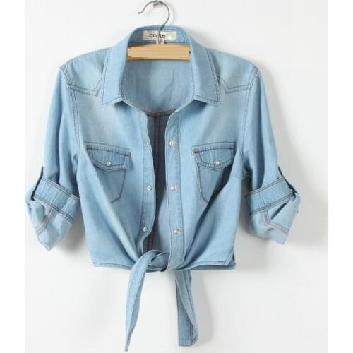 Summer Sleeves Denim Small Short Coat Female XL Small Shawl Wild Wash Shirt Womens Wild Denim Shirt more size XS-XXXL