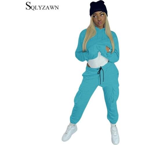 Women Multi-pocket Cargo Pants Set Tracksuit Winter 2 Two Piece Hooded Sweatshirt and Sweatpants Track Pants Set Overalls 2PCS