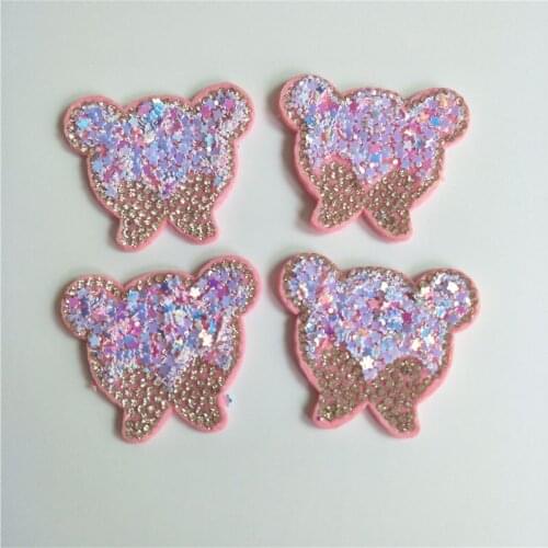 16pcs/lot 5*4cm sequin cat head Padded Appliques for DIY Accessories Craft Handmade Decoration