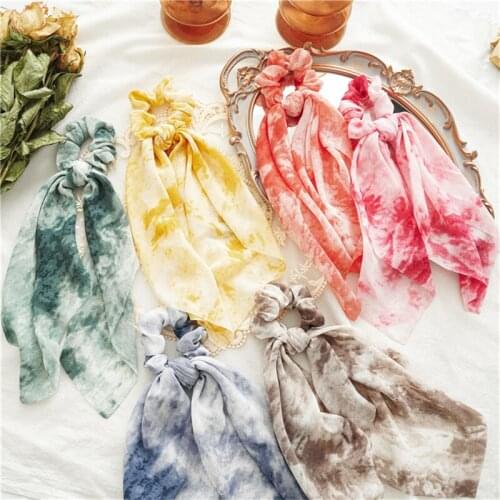 2021 Big Size Ribbon Tie dye Cloth Women Girls Scrunchies Fashion High Quality Lady Elegant Elastic Hairband Hair Accessories