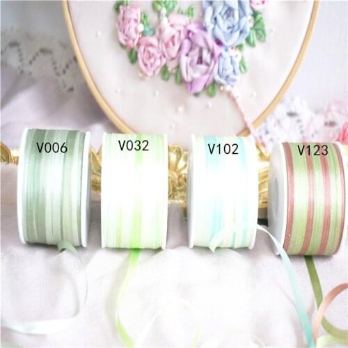 4mmx10m/roll variegated of 100% pure silk embroidery ribbon thin taffeta high quality silk edge ribbon Anya Ribbon Handcraft