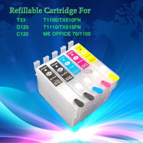 5C Refillable ink cartridge for C120 Workforce 30 1100 B1100 B1110 D120 C110 T1110 TX515 T1100 TX510 T33 with ARC,1 Set, 5 PCS