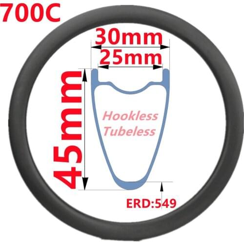 700C 45mm Depth Road Bike Carbon Rim Tubeless/Hookless Road Bike Carbon Rim 30mm Wide Factory Sell Road Bike Carbon Rim