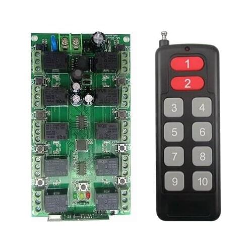 DC 12V 10A 10CH 10 channel RF Wireless Remote Control system 1 Receiver +1 Transmitter Individual learning code Doors/ lamp