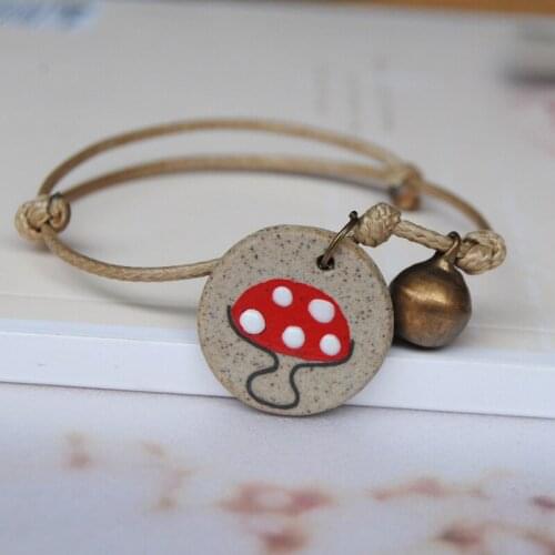 Vintage Ceramics Beads Mushroom Panda Rabbit Bracelet Women Cute Girls Flower Charms Rope Bracelet Jewelry Wedding Party Gift