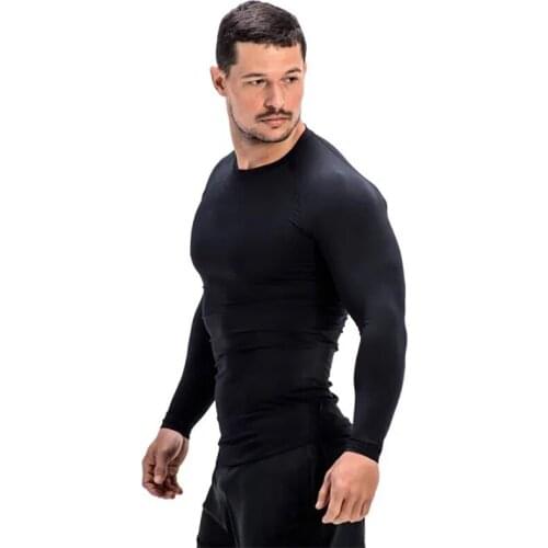 Black Quick Dry Long Sleeve Shirt Men Gym Fitness T-shirt Running Sports Bodybuilding Skinny Tee Tops Spring Workout Clothing