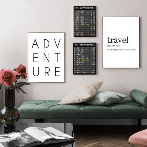 Black And White Wall Art Canvas Painting Travel Departures Print Nordic Poster Modern Wall Pictures For Living Room Decoration
