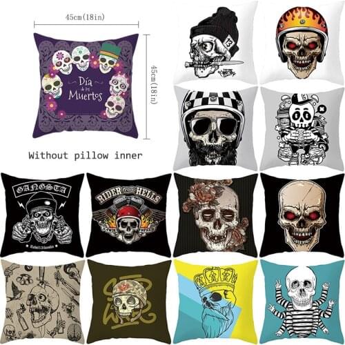 Skull Printing Throw Pillow case Black and White Skull Polyester Decorative Pillowcase Creative Pillow Cover kussensloop