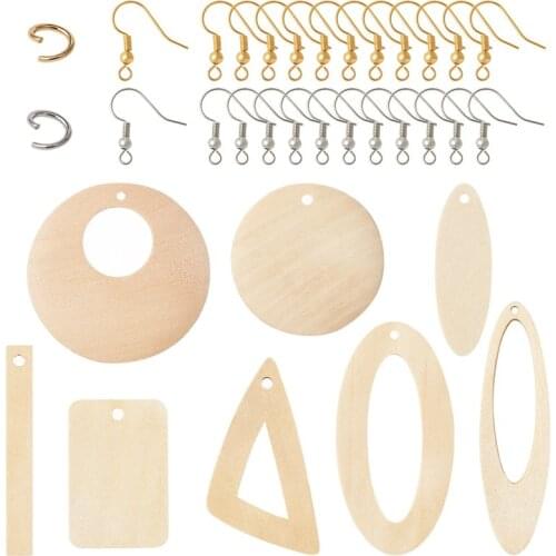 1 Set Wood Big Pendants 304 Stainless Steel Jump Rings and Brass Earring Hooks for Jewelry Making DIY Earring Findings