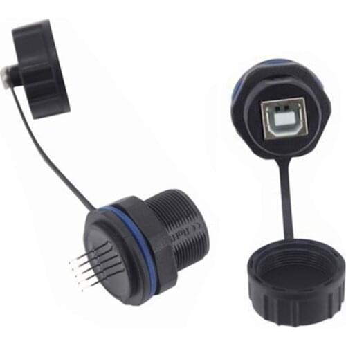 USB Type B Female Socket Plug Panel Mount Adapter M20 USB 2.0 5Pin Waterproof Connector IP68 Extension Cord Extender With Cap
