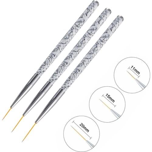 HOT 11/15/20mm 3D Carving DIY Glitter Ongles Professionnel Nail Art Marble Handle UV Gel Liner Brush Set Painting Acrylic Pen