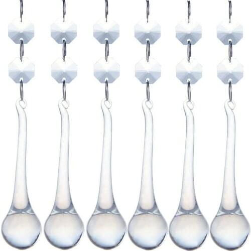 Camal 10Pcs 5.3inch Crystal Raindrop W/ Octagon Beads Chandelier Prisms Pendants Lamp Lighting Part Hanging Garland Home Decor