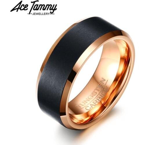 Black Tungsten Carbide Ring Brushed Center Engagement Rings 8mm Wedding Bands Men Jewelry Ring Rose Gold Ring