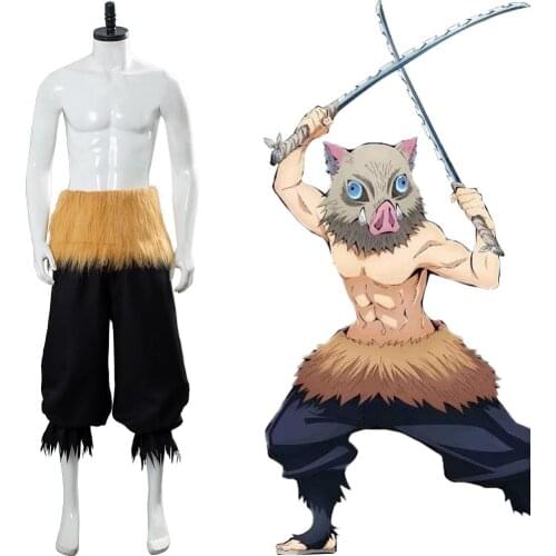 Anime Demon Slayer Kimetsu no Yaiba Inosuke Hashibira Cosplay Costume Adult Outfit Pant+Sash Custom Made