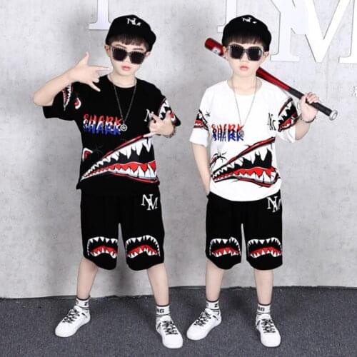 Cartoon Shark Print Suit Summer 2021 Hot Style Baby T Shirt Set Girls Casual Short Sleeved Shorts 2 Piece Childrens Clothing
