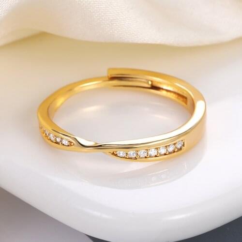 Fashion Minimalism Zircon Adjustable Rings For Women Gold Color Stainless Steel Trendy Crystal Charm Jewelry Wedding Couple Gift