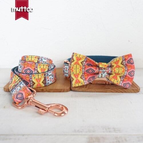MUTTCO retailing handmade timeproof THE BOHEMIAN creative ethnic style dog collars and leashes with bow tie 5 sizes UDC050M