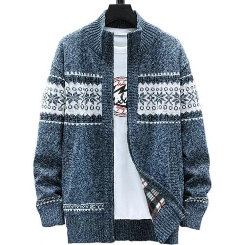 Men Striped Coat Knitted Long Sleeve Men Cardigan Autumn Winter Printing Stand Collar Sweater Coat Outerwear Plus Size 3XL