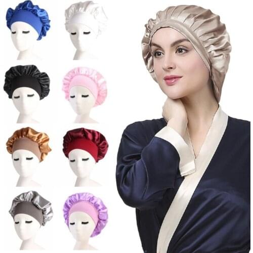 Soft Satin Bonnet Hair Salon Caps Sleep Night Cap Head Cover Prevent Hair Loss Hat for Women Hair Styling Accessory Bath Caps