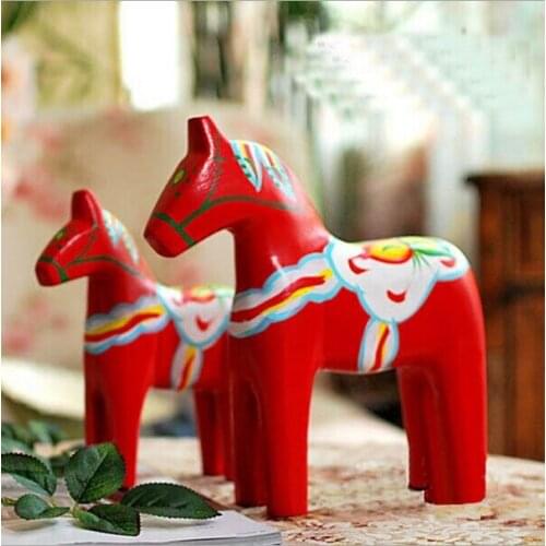 Set of 2 Swedish Wood Dala Horse Horse Figurine Sculpture Folk Art Home Decor