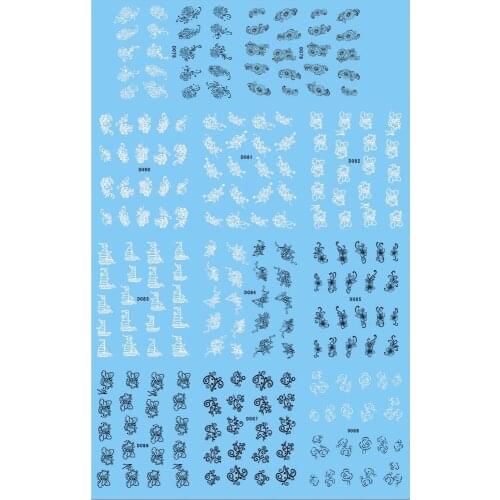 11 PACKS / LOT NAIL TATTOOS STICKER WATER DECAL NAIL ART BLACK & WHITE FLOWER BOAT VIOLET MAGNOLIA CHRISTMAS CACTUS D078-088