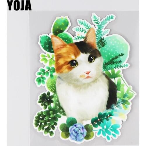 YOJA 13.3×16.9CM Cat In Flowers Creative Modified Scratch Occlusion Stickers Personality Car Decoration 19B-0106