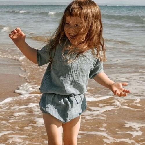 2020 New Summer Infant Kid Baby Boy Girl Clothes Cotton Linen Short Sleeve Tops+Shorts Pants Outfit 3-24M