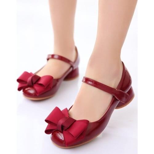 2021new style baby girl party princess toddler bow pinkPU leather shoes childrens mid-heel childrens fashion black casualshoes