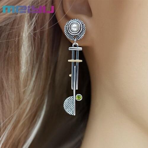 New Retro Exaggerated Geometric Semicircle Earrings Long Womens Olive Green Inlaid Rhinestone Pearl Earrings Wedding Jewelry