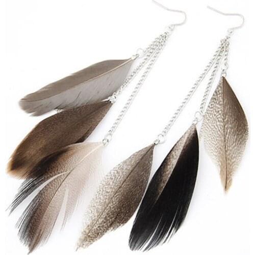 New Fashion Bohemian Dangle Earrings Long Feather Tassel Ethnic Drop Earrings For Women Indian Jewelry Vintage Feather Earrings