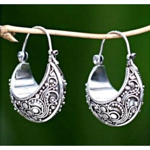 New Retro Silvery Round Earrings Cross-border European and American Fashion Female Earrings Korean Earrings for Women 2021