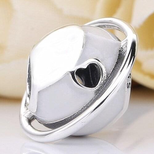 Original White Enamel Speed Stripes Planet Of Love Beads Fit 925 Sterling Silver Bead Charm Bracelet Bangle DIY Jewelry