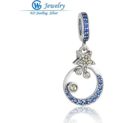 2016 Summer Style 100% 925 Sterling Silver Charms DIY Jewelry Blue Crsytal Star Design Charms Pendant berloque armband S386H20