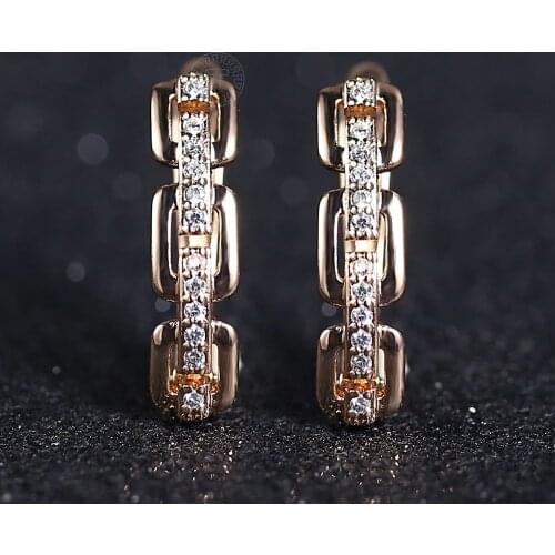Hot Fashion Rose Gold Filled Earrings With Rhinestones For Women Girls Simple Rectangle Dangle Earring Christmas Jewelry Gift
