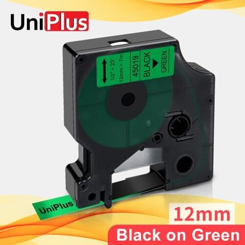 UniPlus 12mm Label Maker for Dymo 45019 Black on Green Dymo D1 Label Writer LM420P LM210D Printer Ribbon Strong Adhesive Tapes