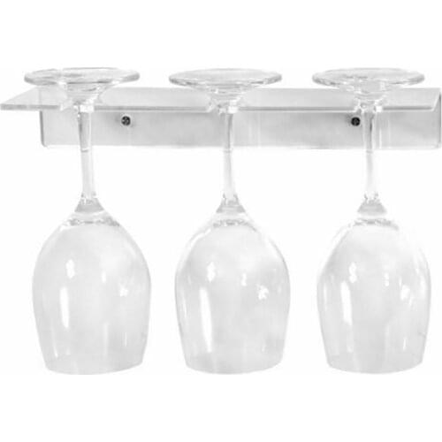Clear Acrylic Wine Glass Rack Under Cabinet Wine Goblet Holder Kitchen Glasses Storage Wall Hanger Organizer For Holds 3 Wine Gl