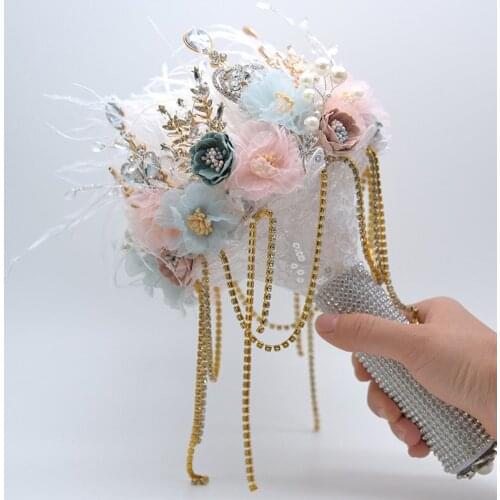 Luxury Bridal brooch bouquet crystal Pearl Jewelry Wedding Bouquet custom made Silver Retro Brides bouquets