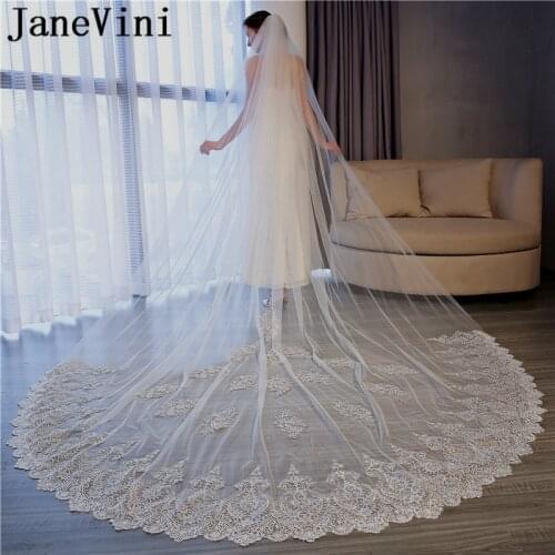 JaneVini Luxury 3.5 Meters Lace Edge Wedding Veil With Comb Sposa 2018 One Layer Bridal Veils Sot Tulle Cathedral Veil Accessory
