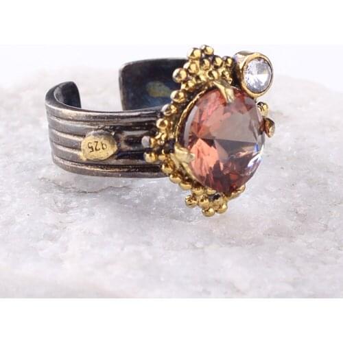 Handmade Women 925 Sterling Silver 18K Gold Plated Color Changing Zultanite Adjustable Diaspore Ring