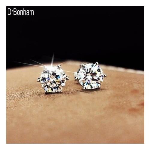 Silver color 6 Prongs Sparkling 0.5ct Cubic Zircon Post CZ Stud Earrings