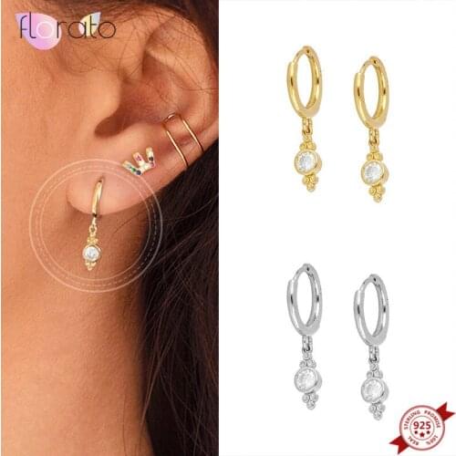 925 Sterling Silver Ear Buckle Geometric Crystal Huggies Hoop Earrings for Women Circle Minimalist Earrings Fashion Jewelry Gift