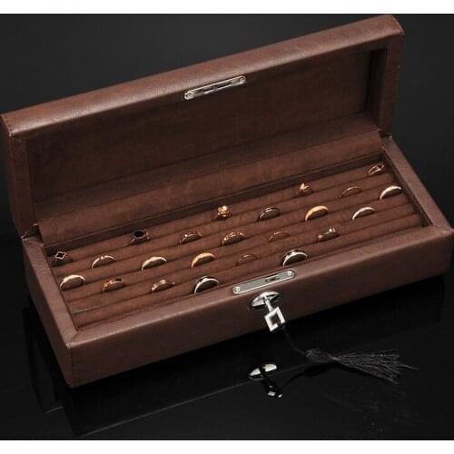 Luxury Wood Jewelry Box PU Leather Storage Box Ring Ear Studs Brooch Lady Case Jewelry Organizer Birthday Marriage Gift Box