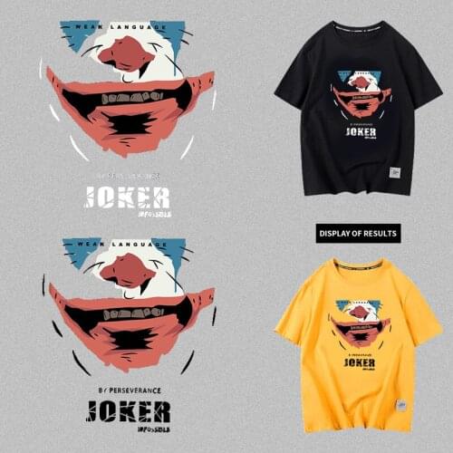 Funny clown heat transfer character printing sticker DIY iron patch on clothes summer T-shirt decoration hand-ironed vinyl