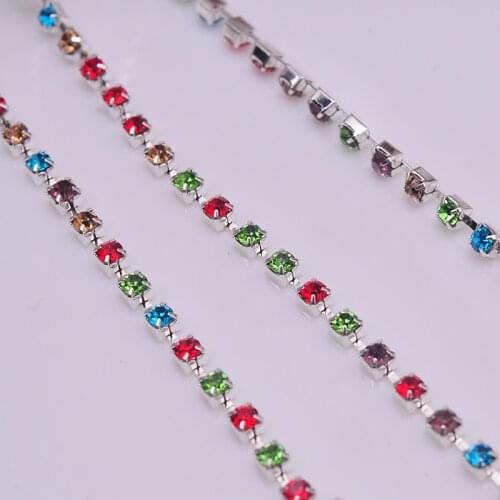 SS12 SS16 Colorful 10yards/roll Silver Base Clear Crystal Glass Rhinestone Cup Chain Apparel Sewing DIY headwear jewelry
