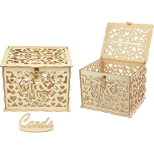 DIY Wedding Gift Card Box Wooden Money Box with Lock Beautiful Wedding Decoration Supplies Party Favor Decor Birthday Supplies