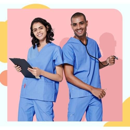 Unisex Scrub Uniform Scrubs Set Workwear Uniforms Women Men Classic V Neck Poplin Twil Top Pant Nursing Suits FRSS1715