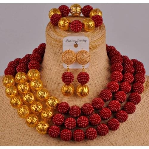 Wine costume african set simulated pearl beads nigerian wedding necklace bridal jewelry sets FZZ93