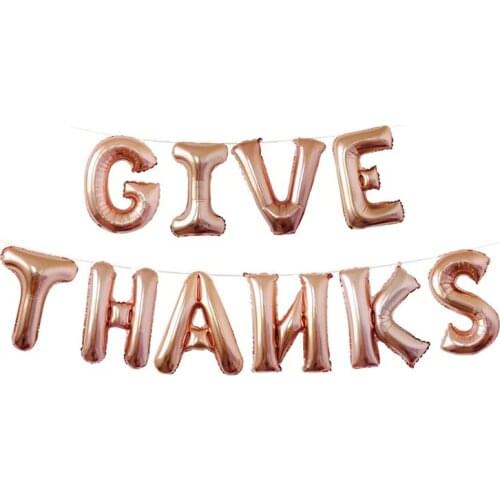 1set 16in Rose Gold English Give Thanks Happy Thanksgiving Day Balloons DIY Foil Ballons Thanksgiving Party Home Bar Decor