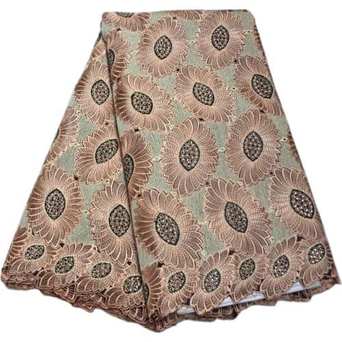 High quality Big heavy African lace Fabric wedding laces with stones 5 Yards embroidered cotton swiss voile lace-N88149